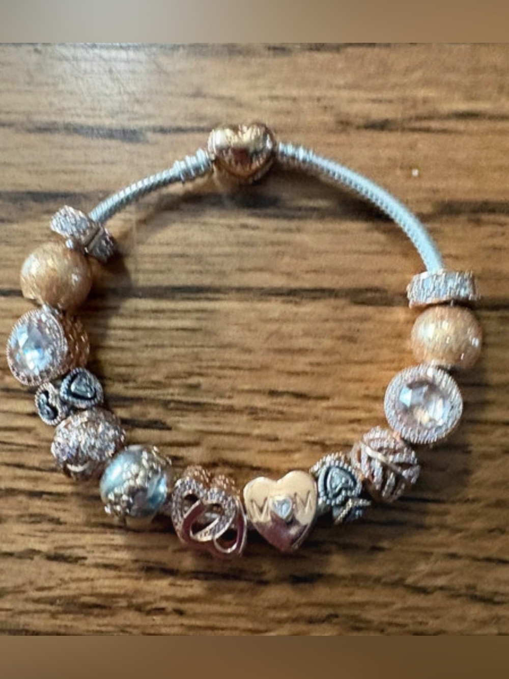 Pandora Rose Gold and Silver Heart Charm Bracelet